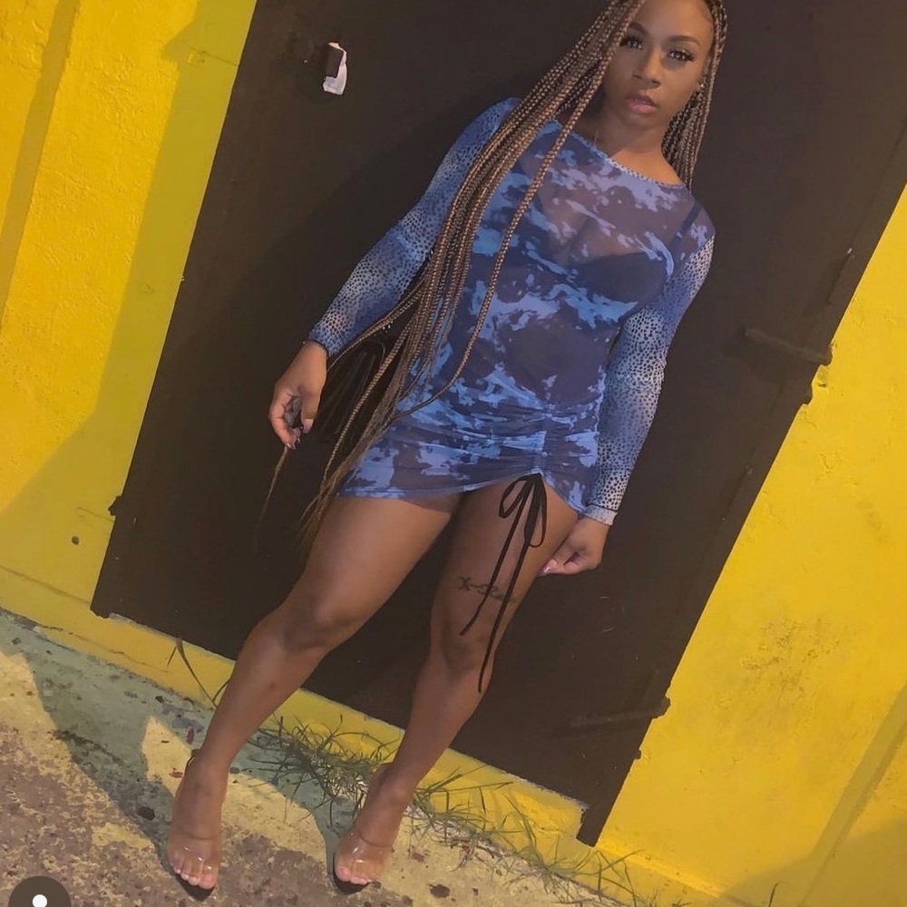 See through blue camouflaged dress